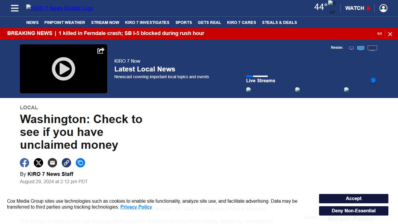 Washington: Check to see if you have unclaimed money – KIRO 7 News Seattle